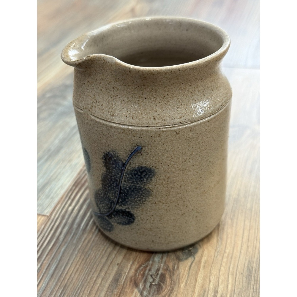 VTG SRI Glaze Art Pottery 4.0" Pitcher w/ Cobalt Flowers - Picture 4 of 8